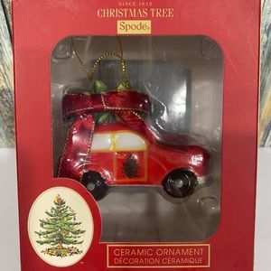Spode Christmas Tree Ornament  Red Station Wagon With Christmas Tree New In Box